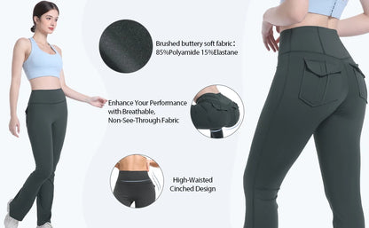 Women's High Waisted Flared Yoga Pants with Pockets Tummy Control Bootcut Leggings for Gym Fitness Casual Wear