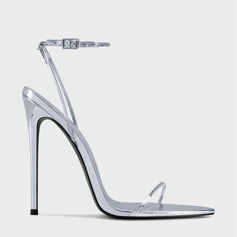 New black flat sandals with slim heels and sexy temperament, pointed high-heeled sandals for women, worn in plus sizes 33-46