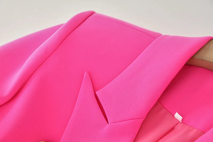 Bright Color Spring Autumn Women Hot Pink Slim Chic Fashion Street Lady Quality Blazer Outer Wear Jackets