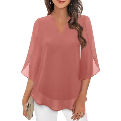 Casual Summer Hot Sale Of The Season Women's Shirt Loose V-neck Petal Sleeve Chiffon Blouse Fashionable Elegant Female Top with