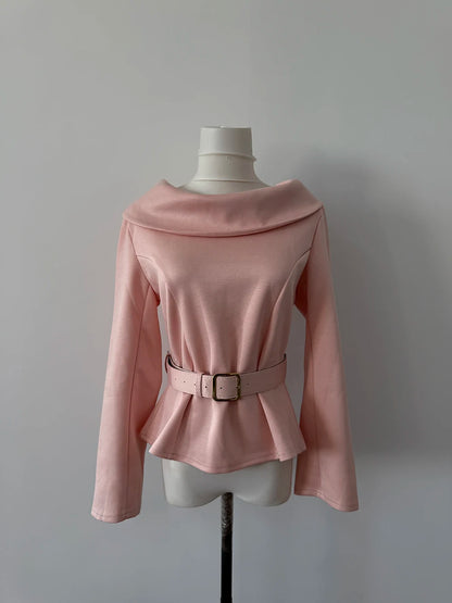 Luxury Socialite Style Pink Long Sleeve Shirt for Women Clothing Autumn Korean Chic Gentle Waist Slimming Pullovers Women Tops