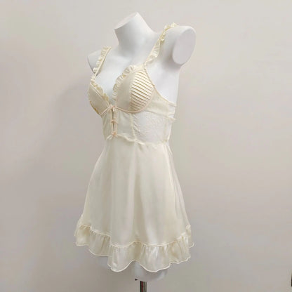 with Chest Pads Nightdress Sexy Pajamas Women's Silk Nightgowns Hollow Pure Backless Suspender Nightwears for Ladies Lingerie