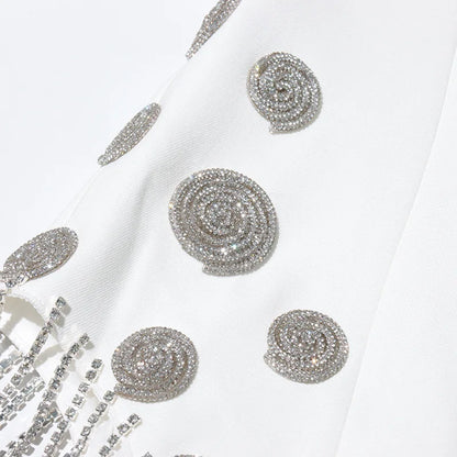 ZMEENNA White Blazer Notched Collar Single Button Patchwork Metal Tassel Jackets For Women 2025 Spring Fashion New Coats ZM628