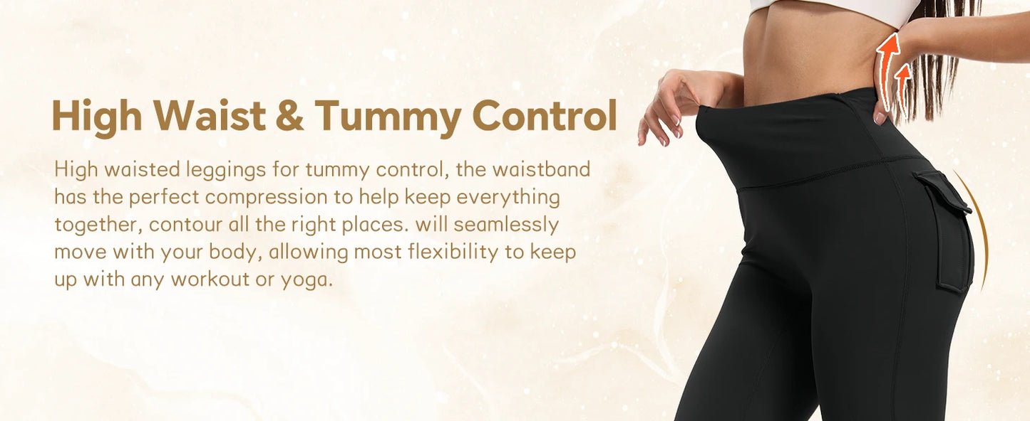Women's High Waisted Flared Yoga Pants with Pockets Tummy Control Bootcut Leggings for Gym Fitness Casual Wear