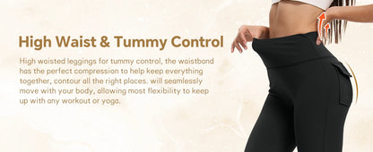 Women's High Waisted Flared Yoga Pants with Pockets Tummy Control Bootcut Leggings for Gym Fitness Casual Wear