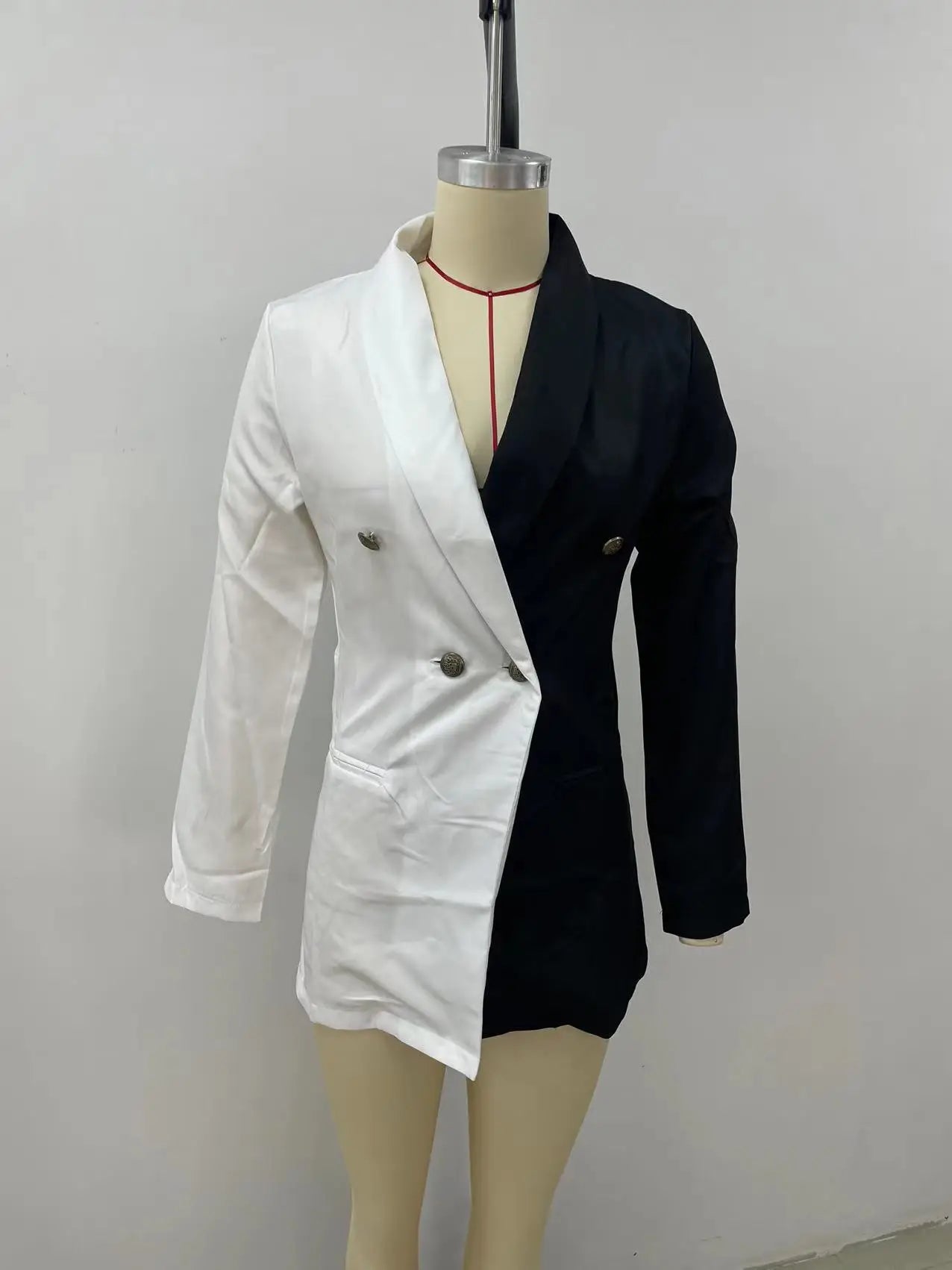 Women Blazer Elegant Office Lady Suit Thin Spring V-neck Female Long Sleeve New Patchwork Slim OL Double Breasted Dress Coat