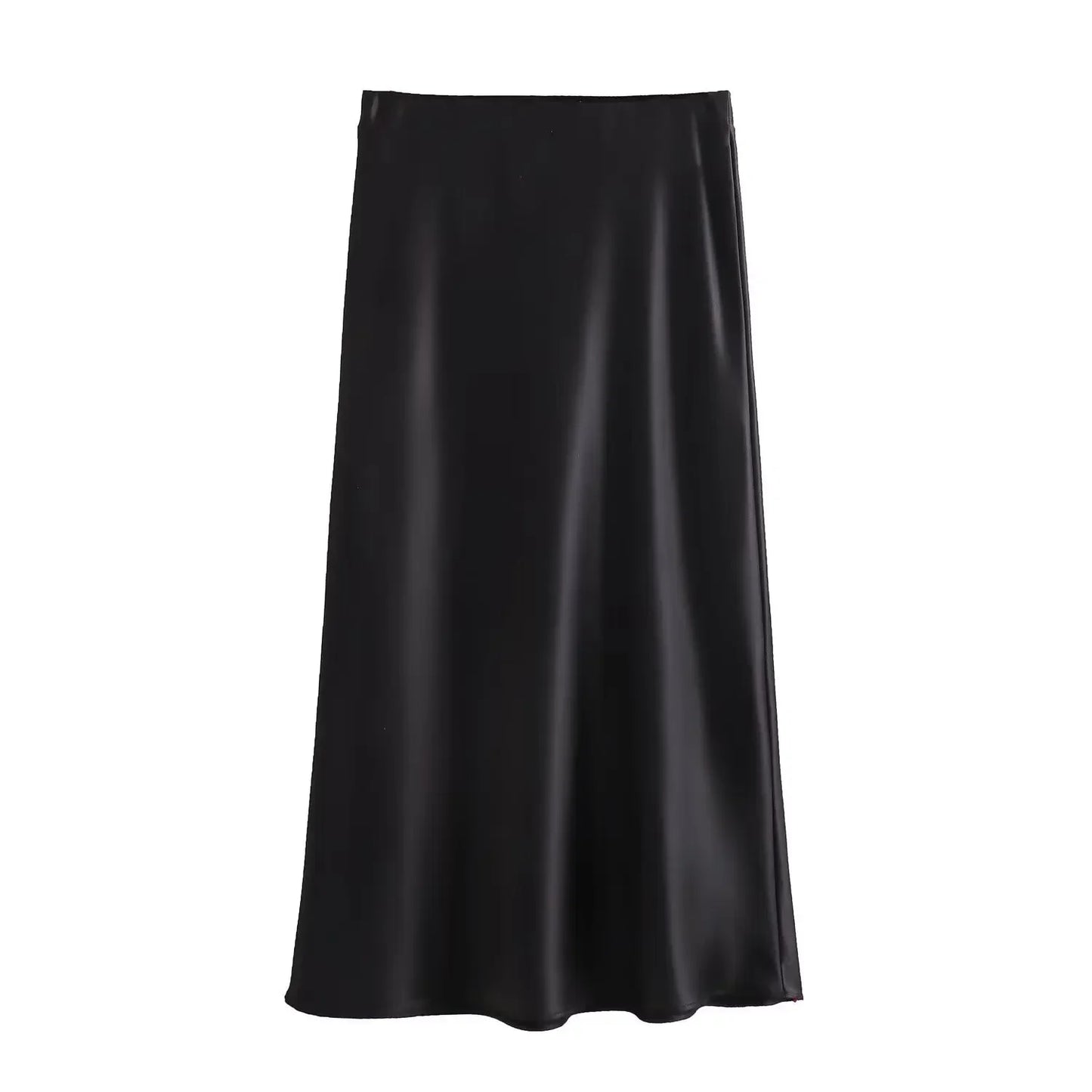 2024 Spring Summer New Women's High-Waisted Skirt European Style Silk-Satin Feeling Long Dress Solid Color Simple Design