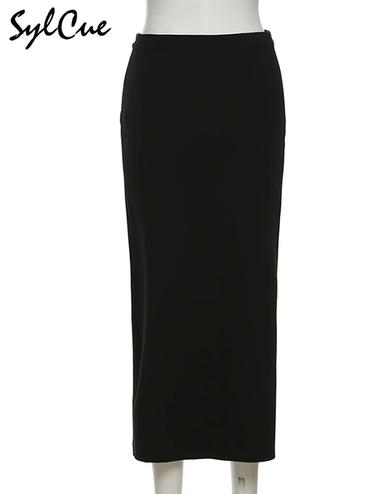 Nibber Black Sexy Split Simple Casual All-Match Hot Street Outing Cool Mature Vitality Personality Trend Basic Women'S Skirt