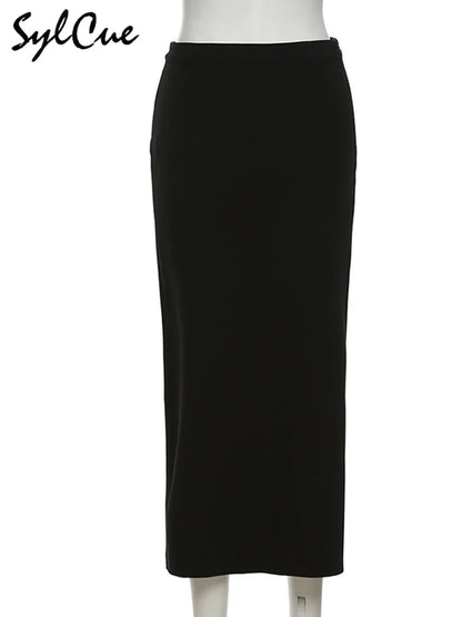 Nibber Black Sexy Split Simple Casual All-Match Hot Street Outing Cool Mature Vitality Personality Trend Basic Women'S Skirt