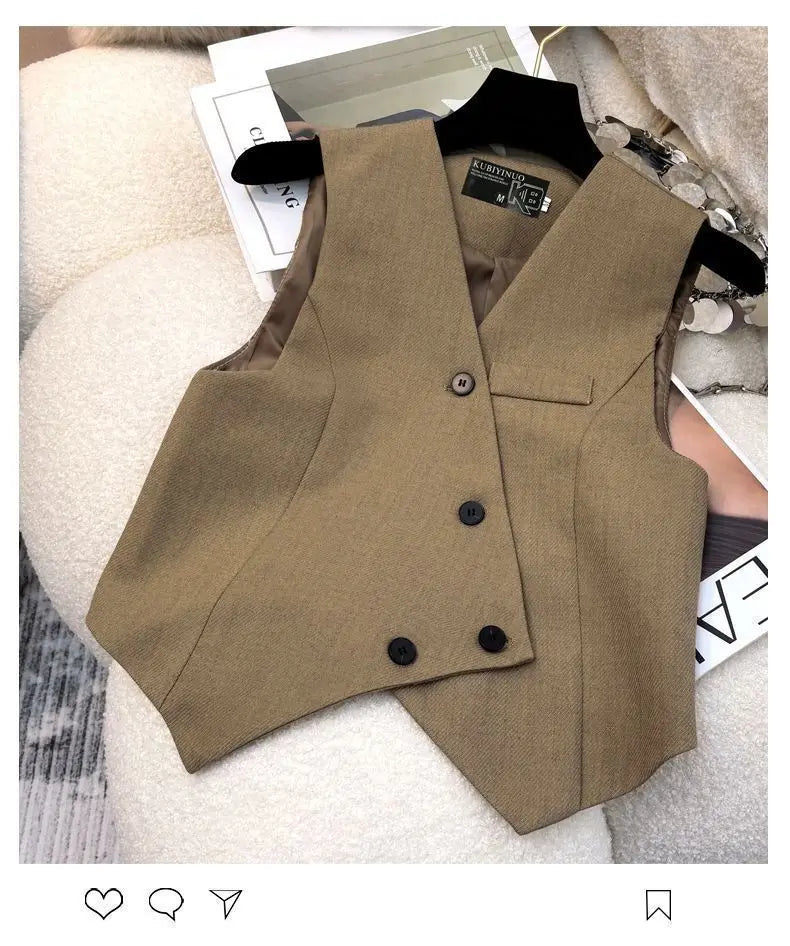 Simple Sleeveless Suit Vest Casual Wide Leg Pants Two-piece Set for Women 2025 New Elegant Suit Set