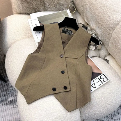 Simple Sleeveless Suit Vest Casual Wide Leg Pants Two-piece Set for Women 2025 New Elegant Suit Set