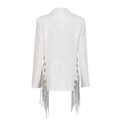 ZMEENNA White Blazer Notched Collar Single Button Patchwork Metal Tassel Jackets For Women 2025 Spring Fashion New Coats ZM628