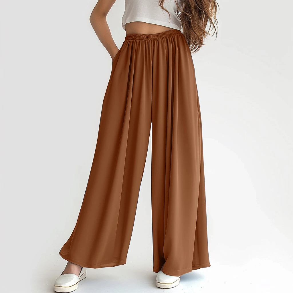 Spring Summer Women Elastic High Waisted Wide Leg Pants Female Solid Long Length Pants Casual Loose Plus Size Ladies Trousers
﻿