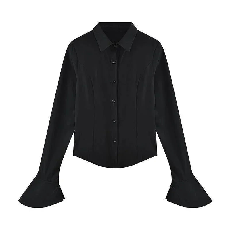 Sexy Slim Flared Sleeve Women's Shirt Solid Lapel Single-breasted Back Bandage Tunic Female Blouses Spring Trend New Lady
