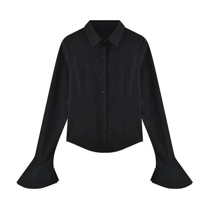 Sexy Slim Flared Sleeve Women's Shirt Solid Lapel Single-breasted Back Bandage Tunic Female Blouses Spring Trend New Lady
