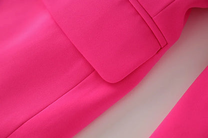 Bright Color Spring Autumn Women Hot Pink Slim Chic Fashion Street Lady Quality Blazer Outer Wear Jackets