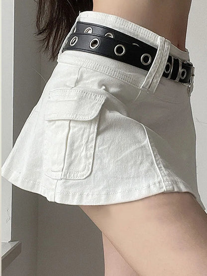 Street shot 100-style low-waist sexy lotus leaf edge skirt solid color half-body  skirt  hip  denim skirt hot girl pleated skirt