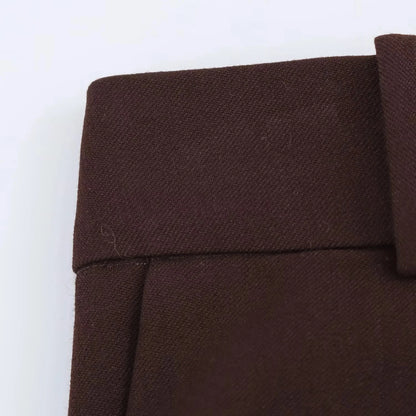 KONDALA 2025 Fall Winter Brown Elegant Office Lady Suits Fashion Shrug Pockets Blazers Elegant Zipper Skirts Chic Baggy Pants