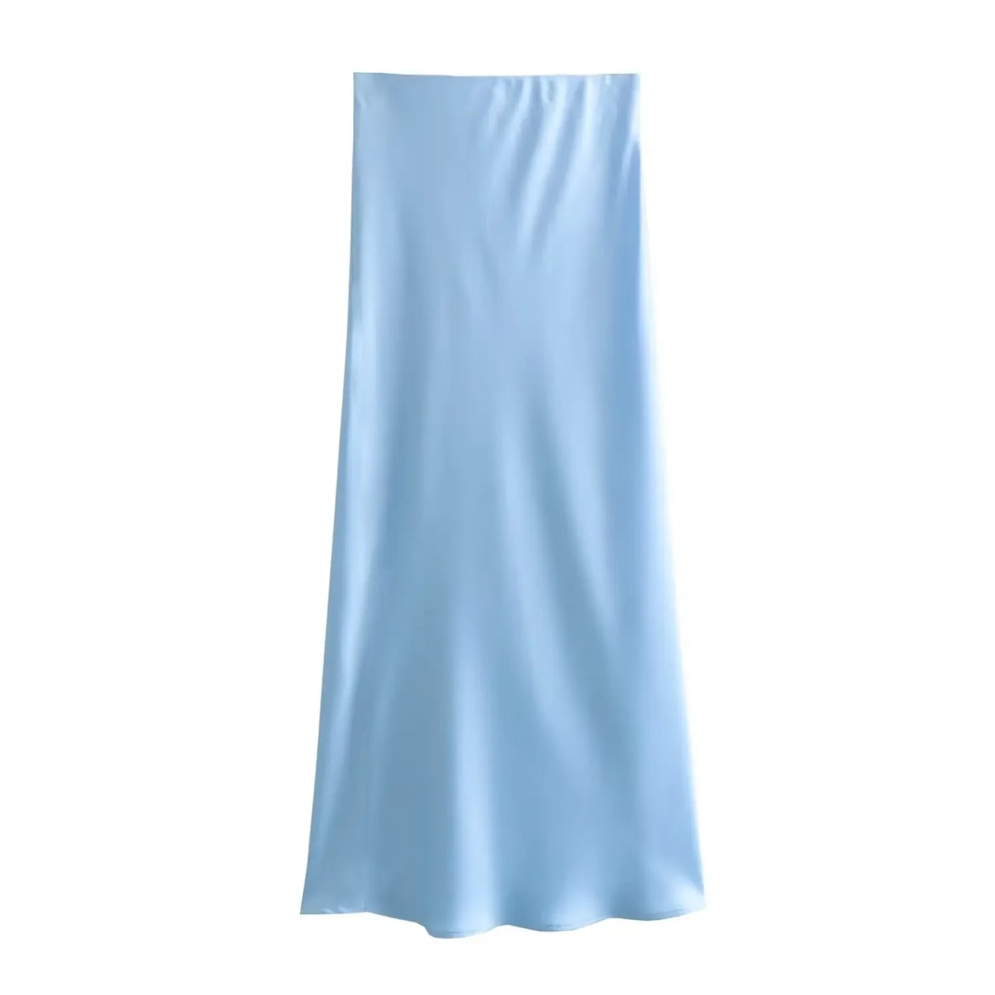 2024 Spring Summer New Women's High-Waisted Skirt European Style Silk-Satin Feeling Long Dress Solid Color Simple Design