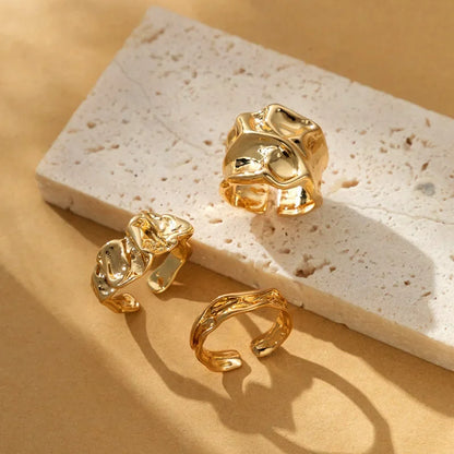 Gold Silver Plated Statement Irregular Pleated Open Ring for Women Big Wide Bold Finger Rings Chunky Jewelry 2024 New Hot