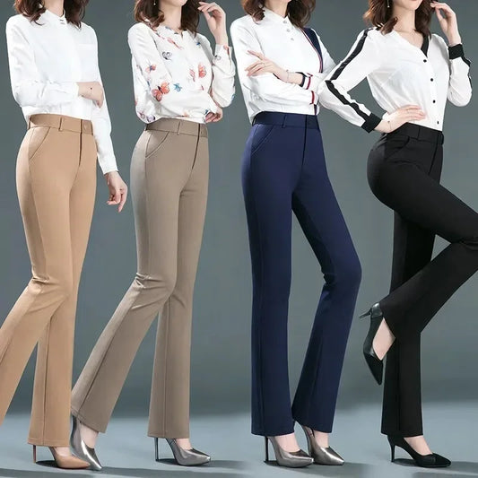 Spring Autumn New Style High Waist Loose Straight Mom Pants Women's plus Size Elastic Casual Classic Long Trousers