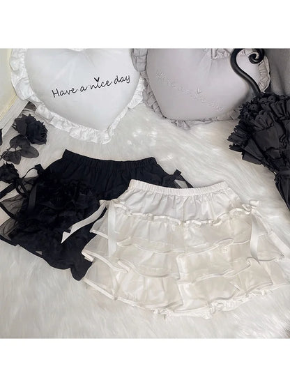 High Waist Pleated Mini Skirt Women Double Layer White A-line Skirt with Shorts Y2k Clothes Korean Fashion Goth Harajuku Skirt