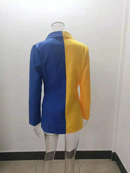 Women Blazer Elegant Office Lady Suit Thin Spring V-neck Female Long Sleeve New Patchwork Slim OL Double Breasted Dress Coat