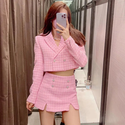 Klacwaya Tweed Set 2 Piece Chic Blazer Women Suit Shorts Sets Women 2022 Suit With Shorts For Women Female Suits