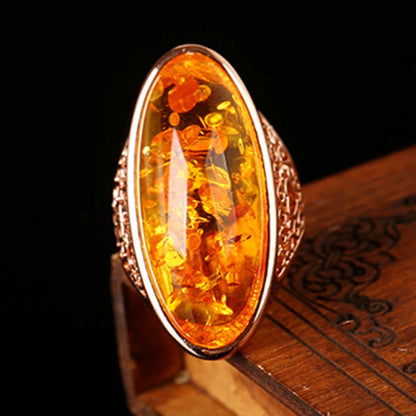 Women's Ring Trend Oval Amber Rings Fashion Elegant Party Golden Classic Jewelry Women Gothic