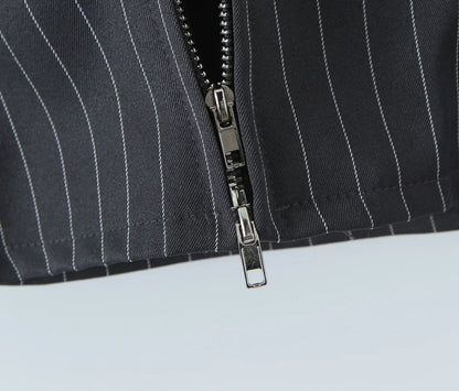 2025 Sexy Striped Square Collar Short Puff Sleeve Shirt Women Front Ruched Chest Double Zip up Front Slim Waist Crop Tops