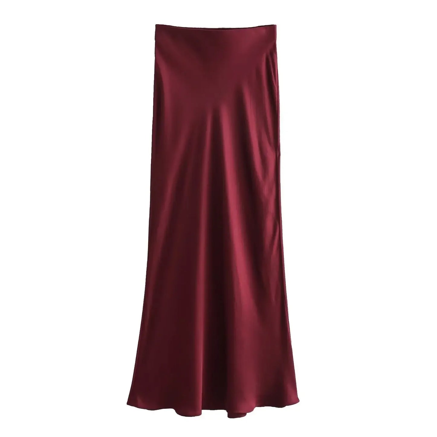 2024 Spring Summer New Women's High-Waisted Skirt European Style Silk-Satin Feeling Long Dress Solid Color Simple Design