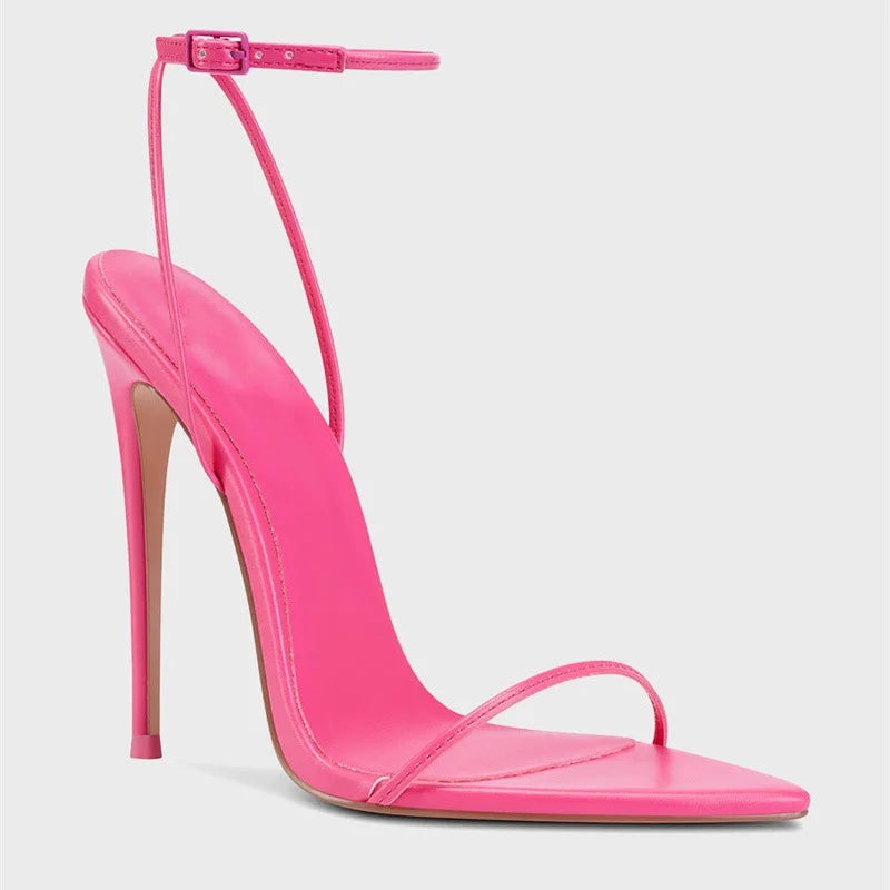 New black flat sandals with slim heels and sexy temperament, pointed high-heeled sandals for women, worn in plus sizes 33-46