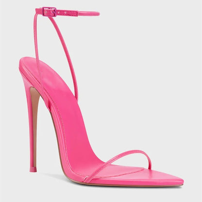 New black flat sandals with slim heels and sexy temperament, pointed high-heeled sandals for women, worn in plus sizes 33-46