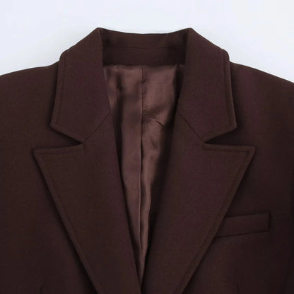 KONDALA 2025 Fall Winter Brown Elegant Office Lady Suits Fashion Shrug Pockets Blazers Elegant Zipper Skirts Chic Baggy Pants