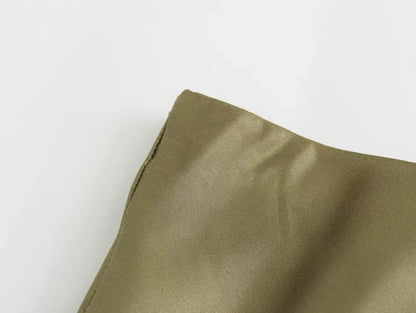 2024 Spring Summer New Women's High-Waisted Skirt European Style Silk-Satin Feeling Long Dress Solid Color Simple Design