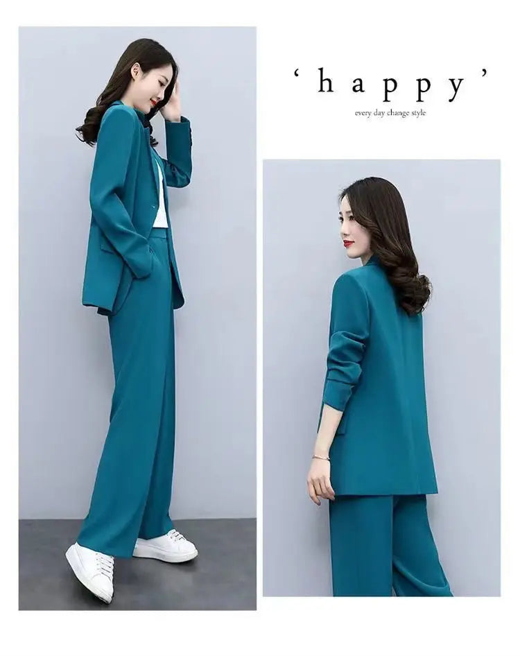 Spring Autumn Thin Women's Blazers Long Pants 2 Piece Set Korean Office Lady Casual Loose Suit Jacket Trousers Outfits Pantsuits