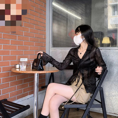 Gidyq Women Streetwear Shirts Fashion Lace Up Long Sleeve Blouse Korean Y2K Casual Female Loose Sun Protection Shirts Spring New