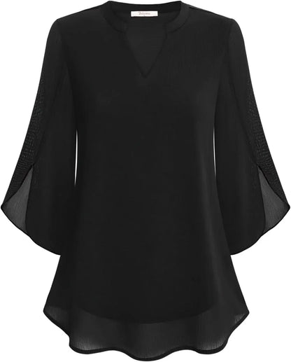 Casual Summer Hot Sale Of The Season Women's Shirt Loose V-neck Petal Sleeve Chiffon Blouse Fashionable Elegant Female Top with