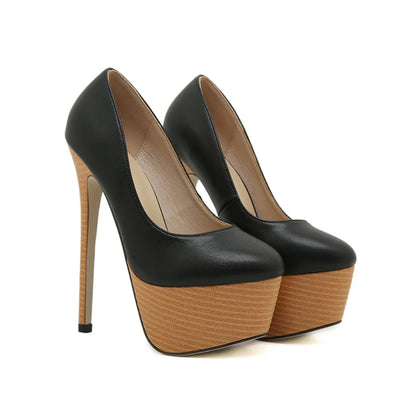 Liyke 2025 New Arrival Woodiness Platform Pumps Women Sexy Slingback Shallow Round Toe 16 CMSuper High Heels Shoes Zapatos Mujer