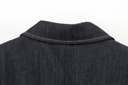 HH Female Spring Vintage Denim Blazer Long Sleeves Turn Down Collar Single Breasted Fake Pockets Street Fashion Coats