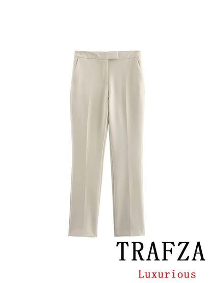 KONDALA Vintage Chic Office Lady Solid Women Suit Pockets V Neck Blazer Straight Loose Pants New Fashion 2025 Spring Autumn Sets