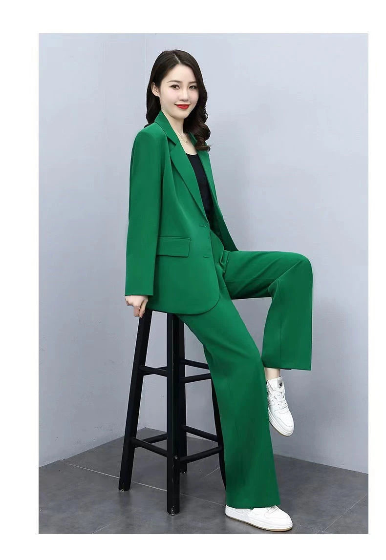 Spring Autumn Thin Women's Blazers Long Pants 2 Piece Set Korean Office Lady Casual Loose Suit Jacket Trousers Outfits Pantsuits
