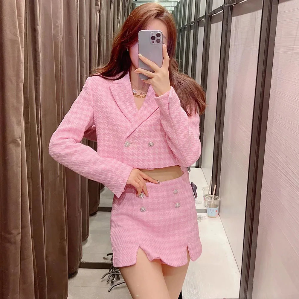 Klacwaya Tweed Set 2 Piece Chic Blazer Women Suit Shorts Sets Women 2022 Suit With Shorts For Women Female Suits