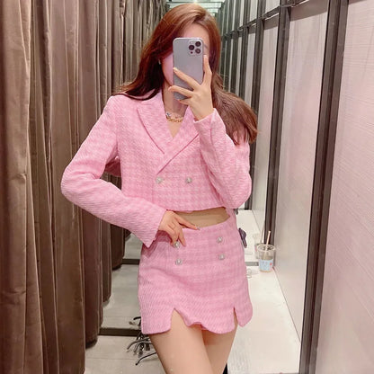 Klacwaya Tweed Set 2 Piece Chic Blazer Women Suit Shorts Sets Women 2022 Suit With Shorts For Women Female Suits