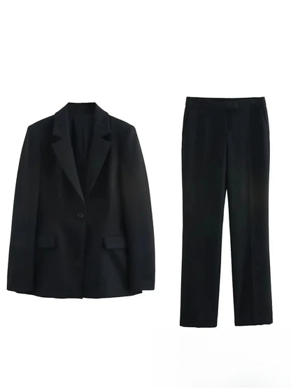 KONDALA Vintage Chic Office Lady Solid Women Suit Pockets V Neck Blazer Straight Loose Pants New Fashion 2025 Spring Autumn Sets