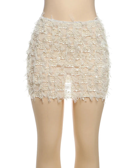 Weird Puss Colorful Tassel Skirts Peach Hip Women Thin Knit Wild Sexy Midnight Summer Trend Stretch Skinny Streetwear Bodycon