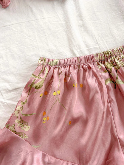 Women's Cherry Print Pajamas Sexy Fashion Halter Dress 3 Piece Women's Pajamas Set