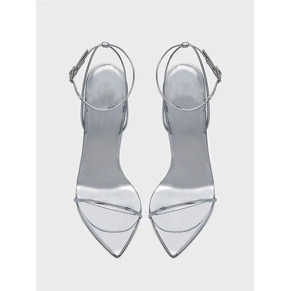 New black flat sandals with slim heels and sexy temperament, pointed high-heeled sandals for women, worn in plus sizes 33-46