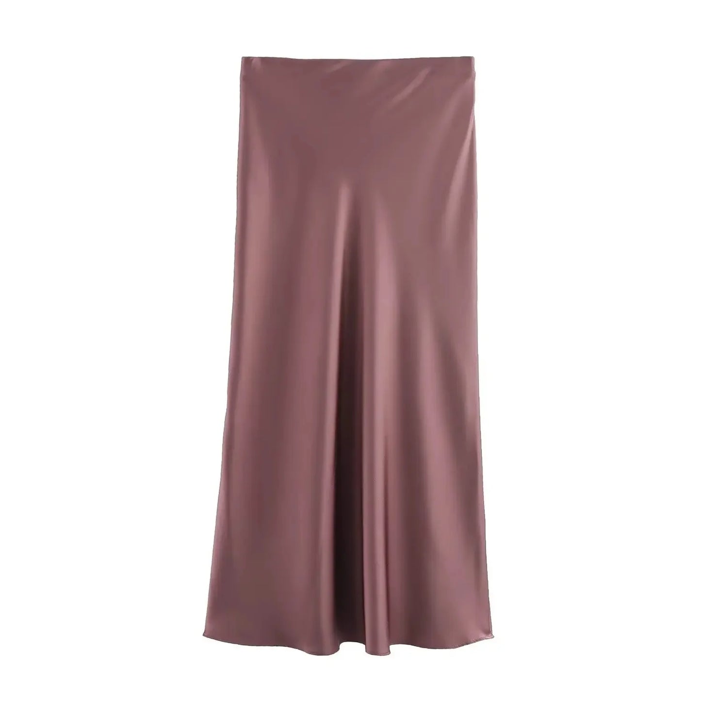 2024 Spring Summer New Women's High-Waisted Skirt European Style Silk-Satin Feeling Long Dress Solid Color Simple Design