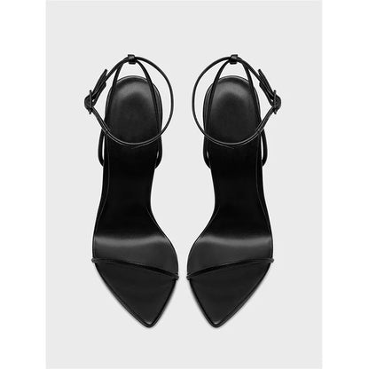 New black flat sandals with slim heels and sexy temperament, pointed high-heeled sandals for women, worn in plus sizes 33-46